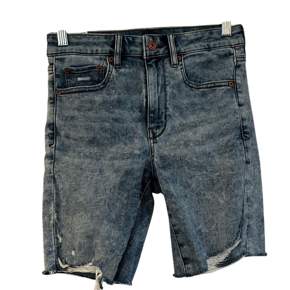 American Eagle Denim Shorts Womens 2 Super High Rise Biker Light Acid Wash Retro